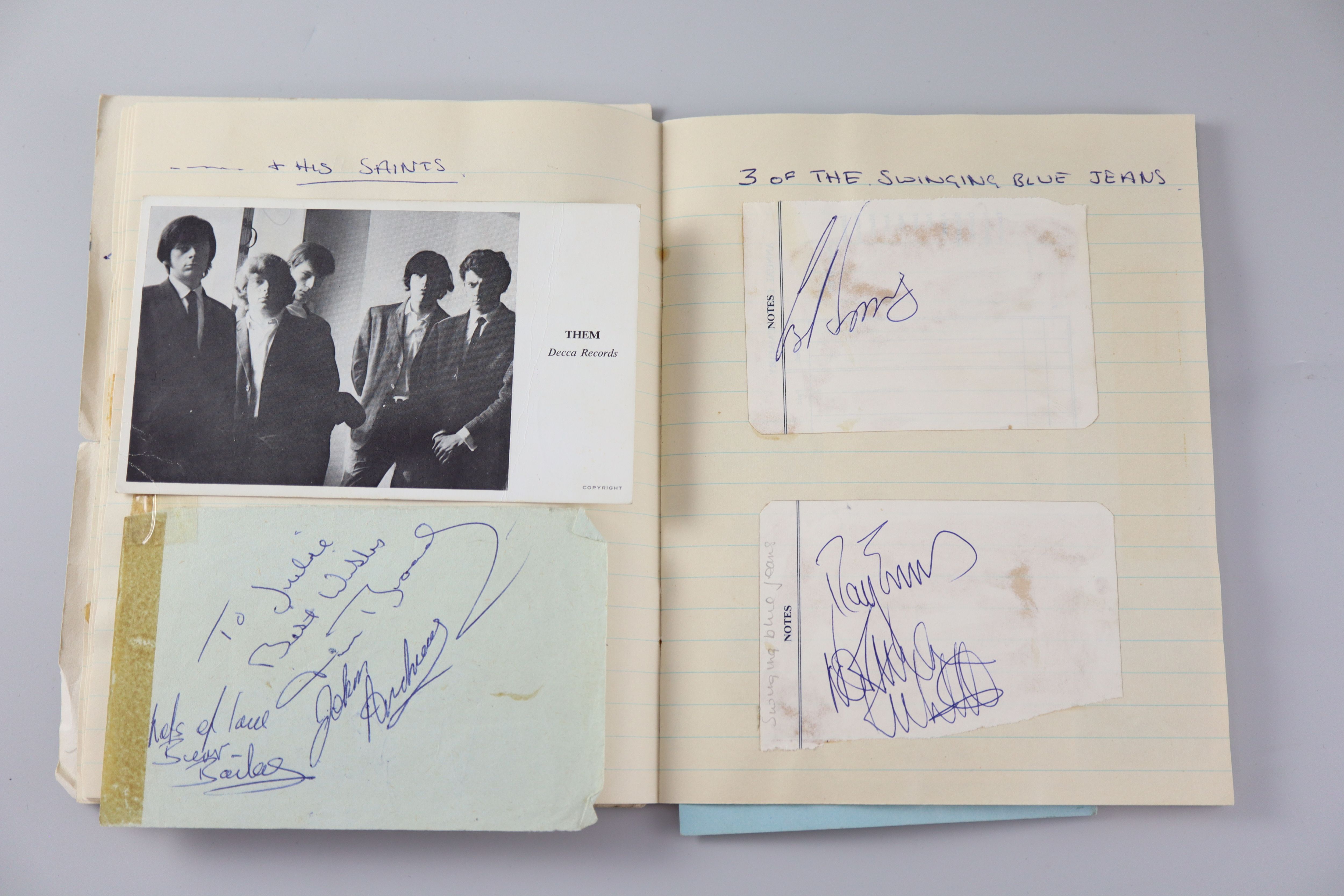 A 1960s album of rock musicians autographs including two sets of The Rolling Stones (includes Brian Jones), Johnny Kidd, c.1963-65